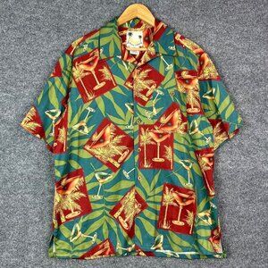 Banana Cabana Hawaiian Shirt 100% Silk Mens Size‎ M Multicolor Floral